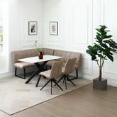 Warrior White Compact Fixed Dining Table With LHF Corner Bench and Dining Chairs - Pendle Village Furniture